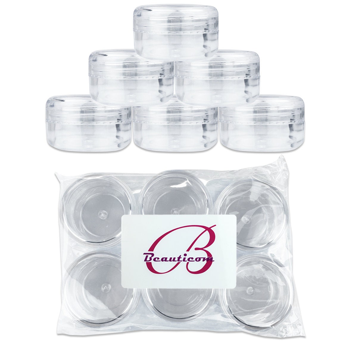 2 oz Plastic Containers with Lids 60pcs Plastic Jars with Clear Lids +  3/5/10 Gram 12pcs Sample Containers Travel Jar– Great for Lip Scrub, Body