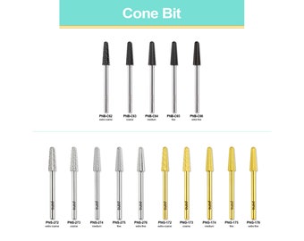 PANA Professional 3/32" Shank Size - Cone Shape Carbide Bit - Nail Drill Bit for Manicure Pedicure Tools Dremel Machine - Gold, Silver,Black