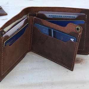 Billetera de cuero plegable personalizada, billetera unisex, billetera de cuero minimalista, billetera de cuero delgada, billetera de cuero desgastado, regalo del Día del Padre