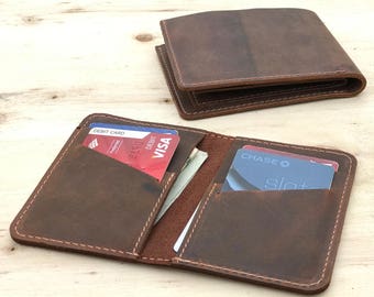 Personalized Bifold Leather Wallet Unisex Wallet Minimalist Leather Wallet Slim Leather Wallet  portefeuille Graduation Gift Father's Day