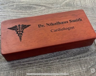 Medical Gift Engraved Wooden Pen Set  Monogramed Pen Case Rosewood Pen Box Pen Personalized Executive Pen MD Gift Caduceus