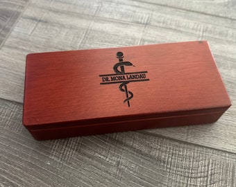 Medical Gift Engraved Wooden Pen Set  Monogramed Pen Case Rosewood Pen Box Pen Personalized Executive Pen MD Gift Caduceus