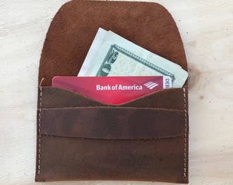 Personalized Leather Wallet, Unisex Wallet, Minimalist Leather Wallet, Slim Leather Wallet, Distressed Leather Wallet Father's Day Gift