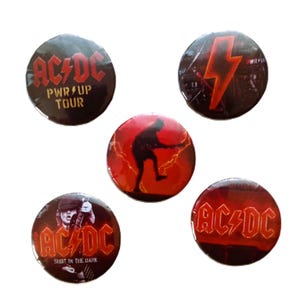 AC/DC POWER Up Pwr Badge Knapp Set med 5 25 mm 1" Pins Pinback tung hårt klassiskt rockband Australiensisk turné 2025 Angus Young jacka musik