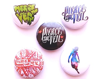 PIERCE The VEIL Juego de 5 insignias de 25 mm (1") Pines de gira de banda de rock pop punk emo PTV Vic Fuentes Máquinas egoístas