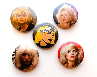 Zestaw przypinek BLONDIE Deborah Harry 25 mm 1" Ręcznie robione przypinki Pinback Lata 70. Lata 80.