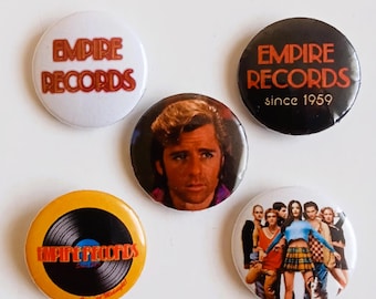 Zestaw 5 przypinek EMPIRE RECORDS 25 mm 1" Pinback Lata 90. alternatywny grunge hard rock film retro vintage Rex Manning Day