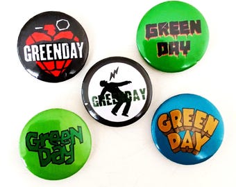 Zestaw przypinek Green Day Band 25 mm (5 sztuk) – gadżety dla fanów rocka lat 90.