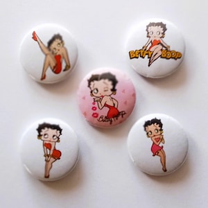 BETTY BOOP Badge Button Set of 5 25mm 1&quot; Pins Pinback cartoon character animation funny cute talkartoon sexy flapper