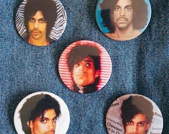 Conjunto de botones PRINCE de 57 mm (2 1/4") con alfiler, Purple Rain, rock retro de los 80, Dirty Mind, controversia, Paisley Park, 1999, artista TAFKAP, años ochenta