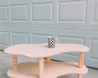 Curved Wavy Wooden Coffee Table With Storage