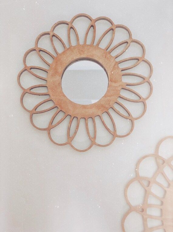 Rattan Mirror Wood Cut Out Wall Hangings Set Of 3 Boho Home Mirror Wood Cut Out Wall Hangings
