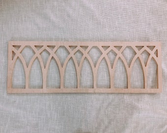 Detailed Arched Framed Window Frame Wood Cut Out Doorway Art Decor