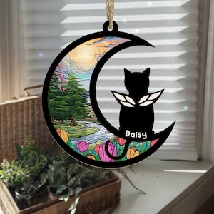 Personalized Cat Memorial Suncatcher, Loss of Cat Sympathy Gift, Handmade Custom Name Cat Decor, Engraved Cat Lover Gift, Gift for Cat Owner