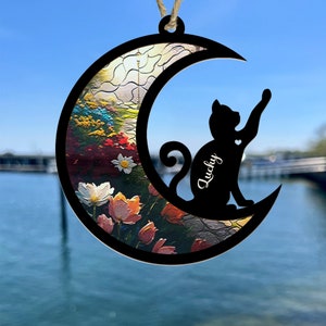 Personalized Cat Memorial Suncatcher, Loss of Cat Sympathy Gift, Handmade Custom Name Cat Decor, Engraved Cat Lover Gift, Memorial Cat Gift
