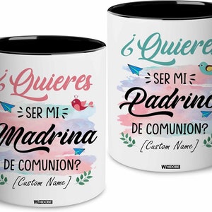 Conjunto de tazas de propuesta de padrino, conjunto de 2 tazas, Quieres Ser Mi Padrino De Bautizo, Quieres Ser Mi Madrina De Bautizo, Propuesta de Bautismo Español