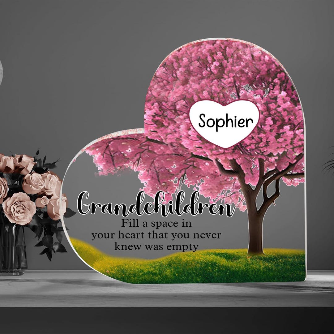 Personalized Acrylic Plaque for Grandma (1-8 Kids) Custom Heart-shaped ...