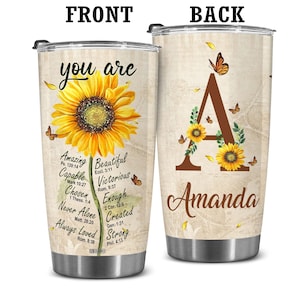 Inspirierende Geburtstagsgeschenke für Frauen, personalisierte christliche Becher, Anfangsbuchstabe, Sie sind Bibel, Gott sagt, dass Sie aufgeblasen sind Becher