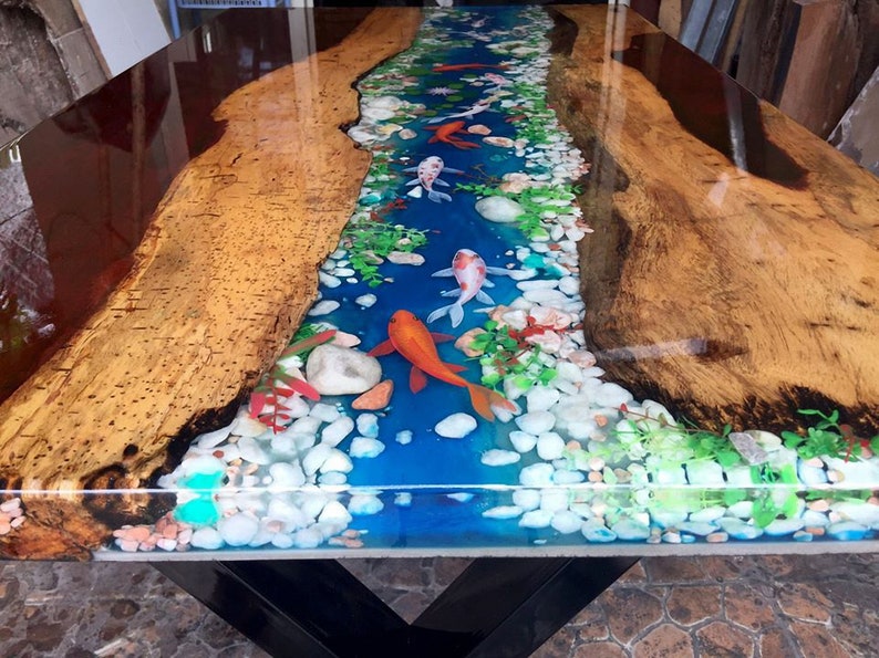 Custom Koi Fish Stream Epoxy Table Top Resin Best Resin For Etsy