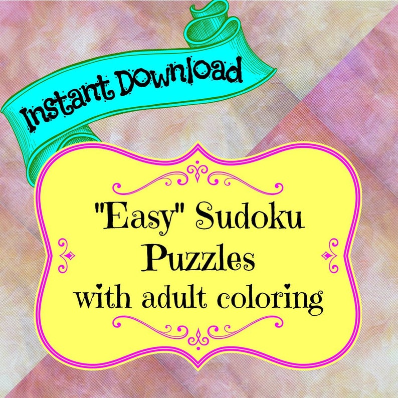 EASY Sudoku Puzzles, Instant Download, Combined With Fun Adult Coloring