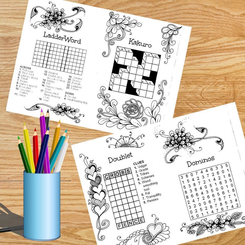 printable word number and logic puzzles combined with adult etsy