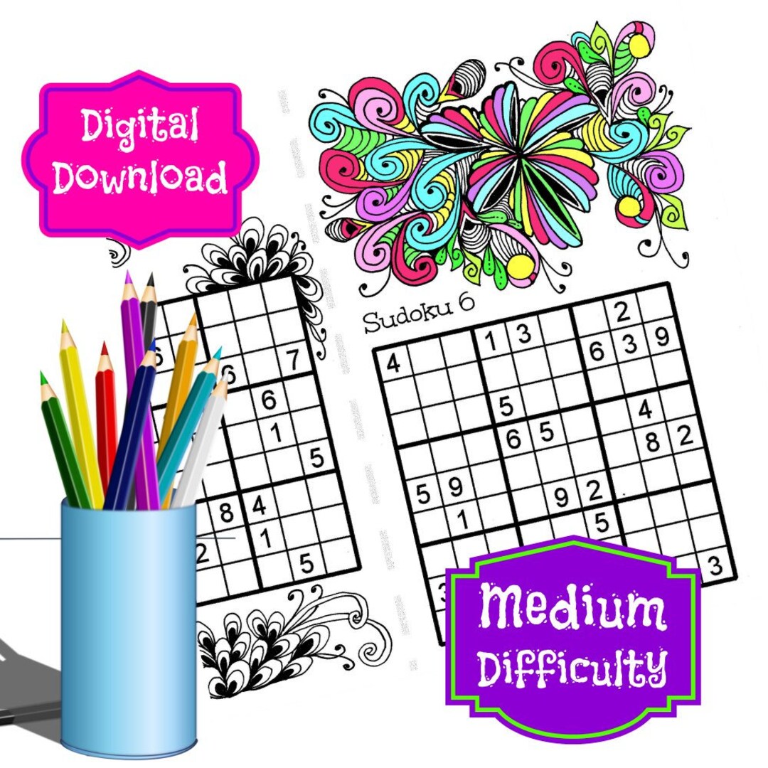 Printable Sudoku Puzzles medium Difficulty Combined With - Etsy