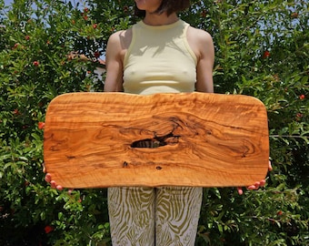 Extra Large Olive Wood Live Edge Charcuterie Board: Handmade Cheese Serving Board