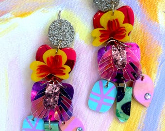 Lost Spring at the Edge of Crater Lake  Statement Earring