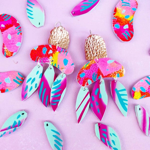Neon Featherdrop Statement Earrings