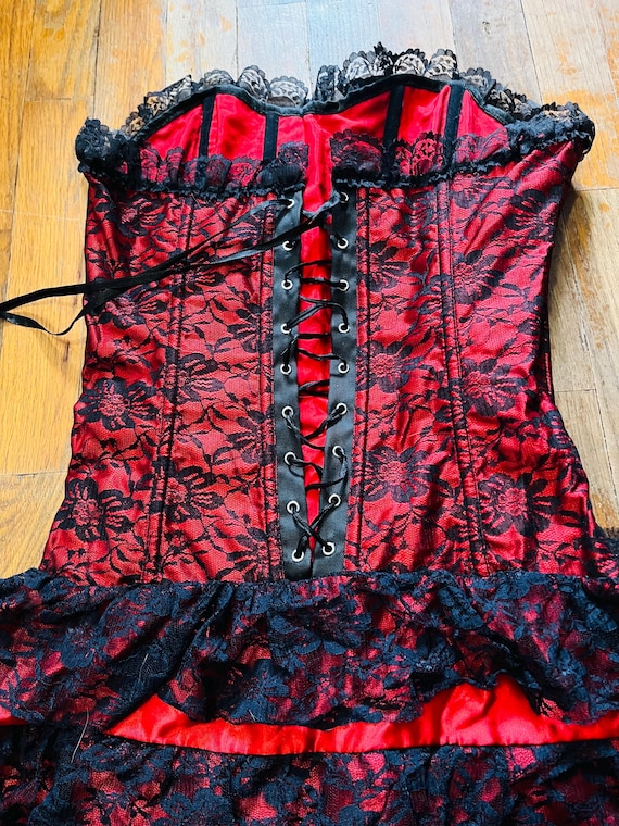 black dress with red lace overlay A-line Black and Red Lace Long Party Dress, Black and Red Prom Dress