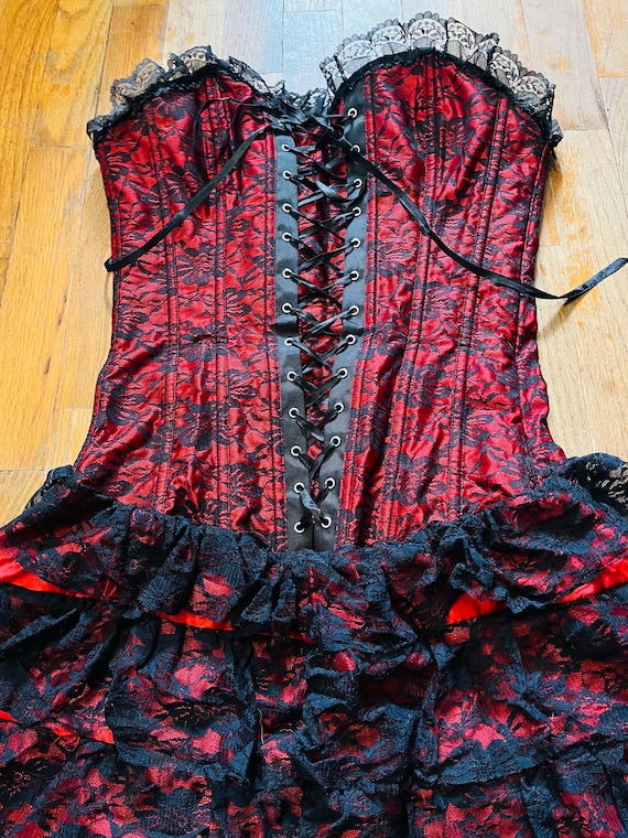 Vintage Gothic Red and Black Lace Corset Ruffle Dress Women's Size Medium -  Etsy
