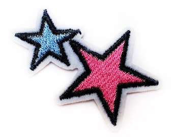 Mini Patches - Small Pink Blue Star Patches - Micro Patches - Star Patch - Pink Stars Patch - Iron on Patch Stars Embroidered Pink