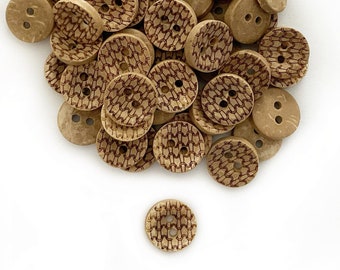 12+ Coconut Shell Buttons 11mm - Light Brown Buttons Dogtooth Pattern - Round Natural Sewing Notions Uncoloured Beige