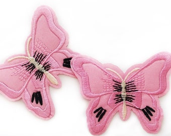 Pink and Black Butterfly Embroidered Patch - Butterfly Patches Iron On - Insect Applique Butterflies  - Pink Animal Badge