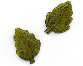 2+ Green Leaves Patches Iron on Flower Applique Embroidery DIY Stick on Applique