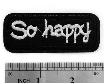 Positive Quote Iron On Patch Black Embroidered Applique Small DIY Clothes Happy Badge Material Jacket Patch