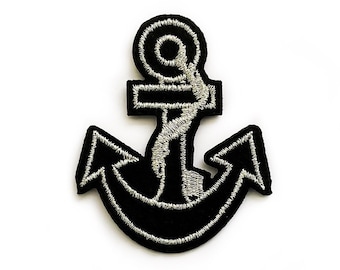 Black Anchor Patch with Silver Outline - Iron on Sailing Badge