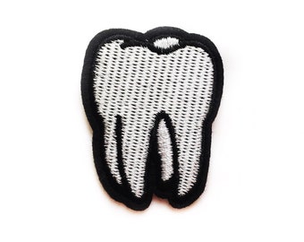 Tooth Iron On Patch - Dentist Patch for Dentist - Teeth Patches - Nurse Patch Iron on - Embroidered Applique - White Black Patches