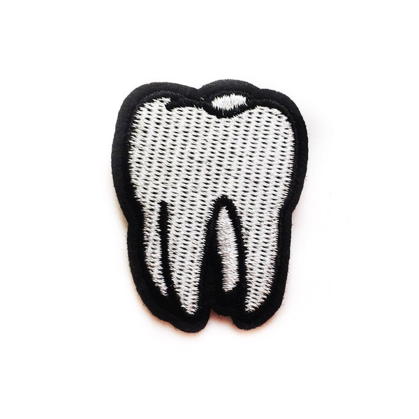 Tooth Iron On Patch - Dentist Patch for Dentist - Teeth Patches - Nurse Patch Iron on - Embroidered Applique - White Black Patches