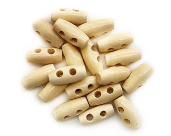 10+ 5/8” Toggle Buttons 15mm  - Pale Light Natural Colour Wood - Mini Toggles Clothes Buttons - 24L