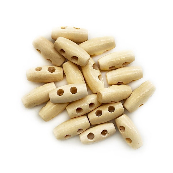 10+ 5/8” Toggle Buttons 15mm  - Pale Light Natural Colour Wood - Mini Toggles Clothes Buttons - 24L