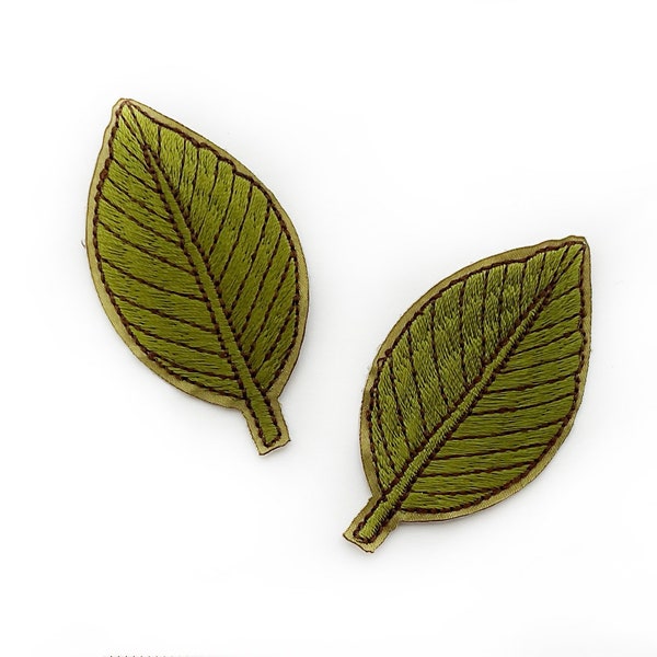 2+ Green Leaf Patches - Leaves Applique Embroidery DIY Plant Iron on Badges Nature Lover Gift Flower Patch