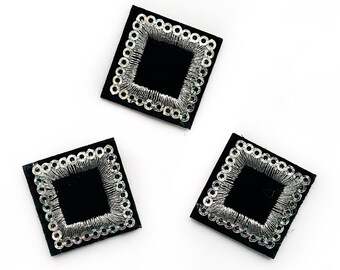 3 Silver & Black Sequin Square Patches Set - Small Sequin Badges