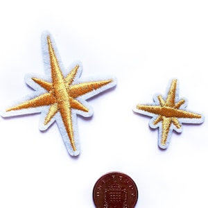 Gold Star Patch - Groß oder Klein - Star Patches Gestickte Gold Patches Shiny Patches für Jeansjacken Metallic