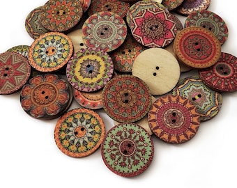 10 Button Mix (15mm, 18mm, 20mm, 23mmm, 25mm) Craft Supplies - Flower Flat Back Wooden Buttons Brown Best Gift Sell Crafters Notions