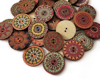 10 Button Mix (15mm, 18mm, 20mm, 23mmm, 25mm) Craft Supplies - Flower Flat Back Wooden Buttons Brown Best Gift Sell Crafters Notions