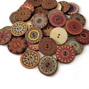 10 Button Mix (15mm, 18mm, 20mm, 23mmm, 25mm) Craft Supplies - Flower Flat Back Wooden Buttons Brown Best Gift Sell Crafters Notions