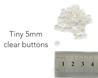 20 Tiny Clear Doll Buttons 5mm - Round Transparent Buttons Small