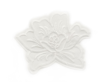 Pure White Flower Patch Stick On With Iron - White Blossom Patches - Embroidered Monocolour White Applique - 9cm x 11cm