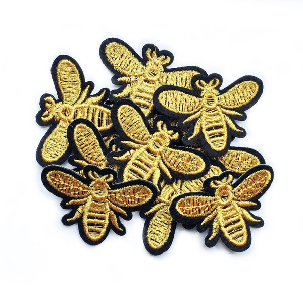 1+ Bee Patch - Iron on Gold Bee Patches for Jackets DIY Small Embroidered Insect Badge for Nature Flower Lovers Stocking Filler 3.9cmx5.1cm